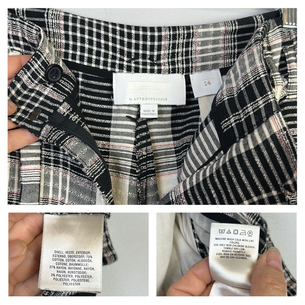 Anthropologie Luca Wide Leg Pant Sz 14 High Waist Pockets Cropped Plaid Textured - Picture 15 of 16